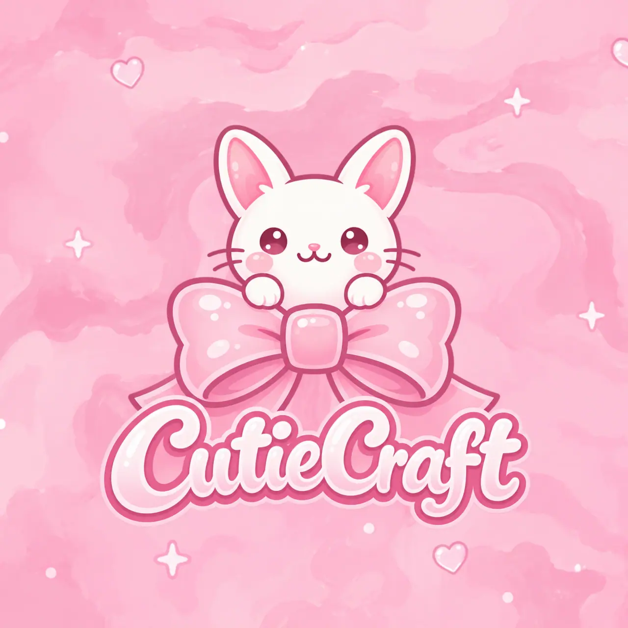 CutieCraft logo: a white bunny on a pink bow